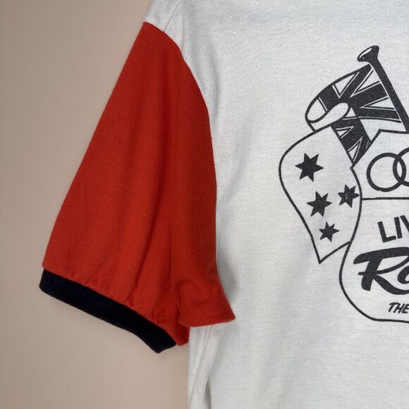 Vintage Sprint 80s Ringer T Shirt Racing Liverpool Raceway USA vs Australia Coke - Picture 10 of 13